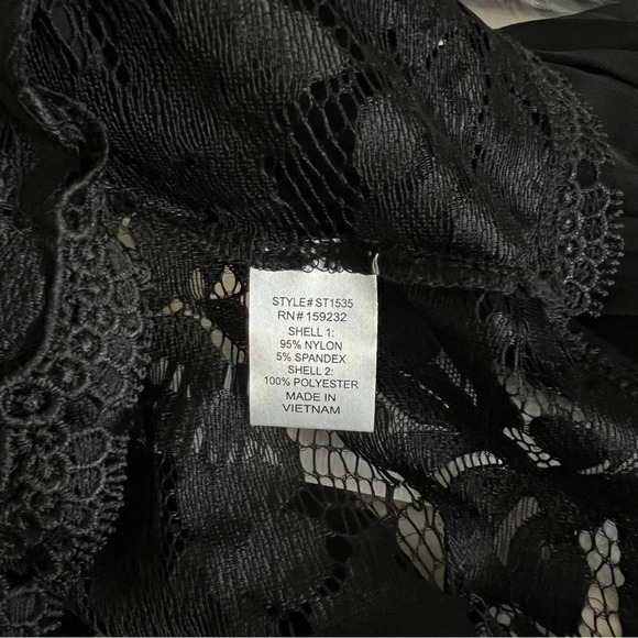 Story On Pleated Sleeve Lace Blouse Top Sheer Black See-Through - Picture 11 of 11